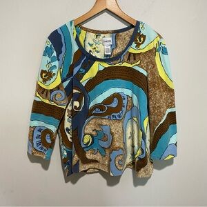 Chico's Women's Colorful Abstract Patterned Top‎ Size 2